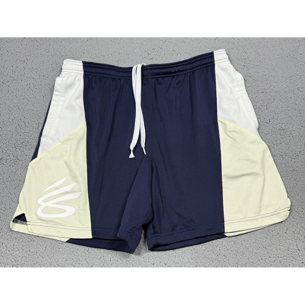 Under Armour Curry Shorts Mens XL Blue Colorblock Mesh Basketball 7 Inseam